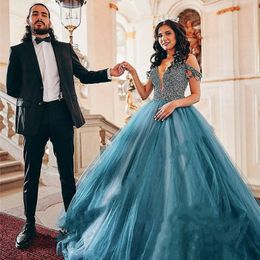 Beads Crystal Off the Shoulder Quinceanera Dresses Blue Ball Gown Sweet 15 Dress Junior Girls Pageant Gowns