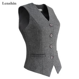 Lenshin Women Elegant OL Waistcoat Vest Gilet V-Neck Business Career Ladies Tops office Formal Work Wear Outerwear 201028