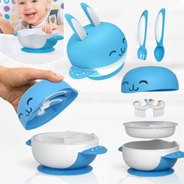 /Set Child Suction Cup Dishes Sucker Bowl Baby Kids Feeding Toddler Training Plate Spoon Gift Slip-Resistant Tableware LJ201019