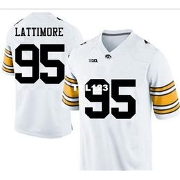 2019 NEW 3740 white Iowa Hawkeyes Cedrick Lattimore #95 real Full embroidery College Jersey Size S-4XL or custom any name or number jersey