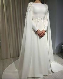 New Árabe casamento muçulmano Vestido 2021 Com Cabo A Linha de mangas compridas colher noiva vestido de renda apliques Sweep Trem Vestido de Novia