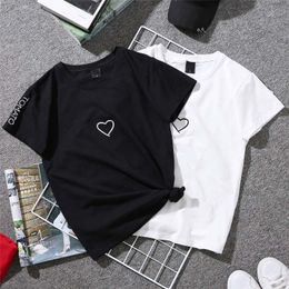 Fashion Summer Heartbeat T-shirt For Women Black White Tops Ladies T Shirt Love Heart Embroidery Print Female Tee