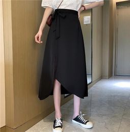 Long Skirt Women's Summer Clothing Korean-Style Young Girl Skirt Black Solid Female Midi Tulle harajuku Lace-Up High Waist1