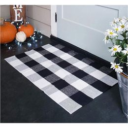 Plaid Cotton Carpets Rugs Tartan Buffalo Checkered Layered Door Mats Outdoor Throw Rug For Front Porch Entry Way Kitchen