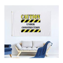Caution Under Construction Flags 3x5ft Banners 100D Polyester 150x90cm High Quality Vivid Color With Two Grommets