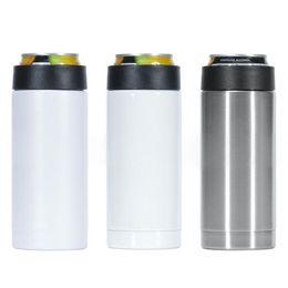 12oz Sublimation Can Cooler Heat Transfer Slim Straight Cup Can Insulator Stainless Steel Double Wall Beverage Can Cold Keeper KKF2364