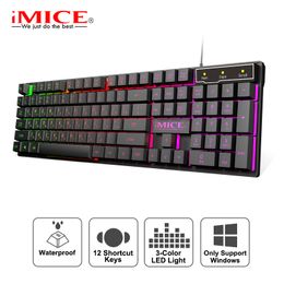 Gaming-Tastatur, kabelgebundene Gamer-Tastaturen mit RGB-Hintergrundbeleuchtung, 104 Gummi-Tastenkappen, russische ergonomische USB-Tastatur für PC und Laptop