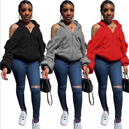 CM.YAYA Autumn Sexy Open Back Hooded Zipper Up Women's Sweatshirts Lantern Long Sleeve Streetwear Women Hoodies 201029