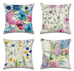 4Pcs Flowers Printed Polyester Throw Pillow Covers,45x45 cm Pillowcase Decorative Cushion Cover for Seat Car Home Decor