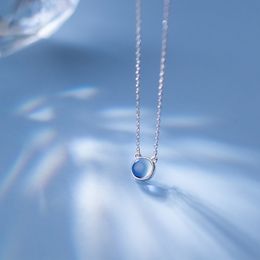 925 Silver Blue Crystal Pendant Necklace Best Friend Kolye Vintage Boho Bijoux Femme Collier Collane Necklace Women Jewellery Q0531