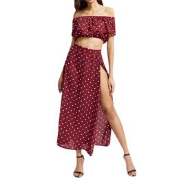 JAYCOSIN Women Clothes Set Sexy Chiffon Two Piece Set Off Shoulder Ruffled Top And Long Skirt Ladies Summer Casual Outfits 2019 T200702
