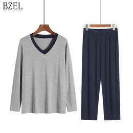 BZEL Long Sleeve Men's Sleep&Lounge Pyjama Man Modal Pyjama Set Pijama Casual Home Suit V-neck Sleepwear Men's Plus Size XXXXL LJ201113