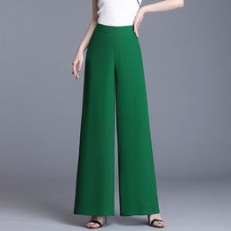 Plus Size Women Summer Wide Leg Long Trousers Casual Vintage Loose Chiffon High Waist Pants Women Office Lady Wide Leg Pants 201109