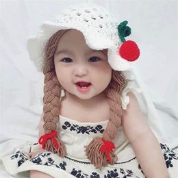 Cute Hats For Baby Girls Braid Bonnet Kids Spring Beanie Hollow Toddler Child Handmade Woollen Earmuffs Cap Newborn Photo Props Y201024