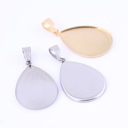 20pcs stainless steel teardrop cabochon base setting spacer 18x25mm pendant bezel trays diy charm necklace blanks for jewelry making