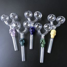 Wholesale Mixed Colours Send Randomly Smoking Pipes Special Double Burner Human Skeleton Ball Style Pyrex Glass Oil Burner Pipe Smoke Accessories Hand Burning