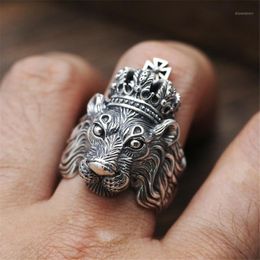 Cluster Rings European Domineering Crown Lion King Punk Male Yuzuk Jewellery Boho Thai Silver Colour Ring Unusual Gifts To Men Size 6-131