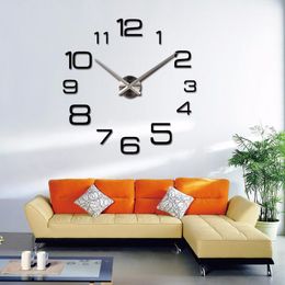 Wholesale- 2021 Real 3D Wall Clock Diy Big Size Mirror Stickers Decorative Home Decor Duvar Saati Brief Reloj Living Room1 Clocks