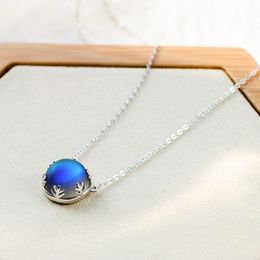 925 Silver Women Necklace Jewellery Gift Moon Aurora Pendant Halo Crystal Gemstone Light Necklaces Q0531