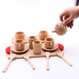 Baby Toy Wooden Kitchen Toys Pretend Play Cutting Fruit Vegetables Mini Solid Beech Tea Coffee Cup Set Early Education Food Toys LJ201007