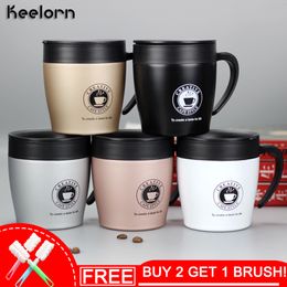Keelorn 330ml Coffee Mug Vacuum Cup Thermos Stainless Steel Insulated Water Cups Tumbler With Handle Lid and Mixing Spoon Office 201109