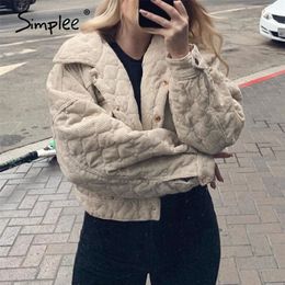 Simplee Fashion turndown collar corduroy coats jackets Bat sleeve single-breasted women parkas Casual female short winter coat 201112