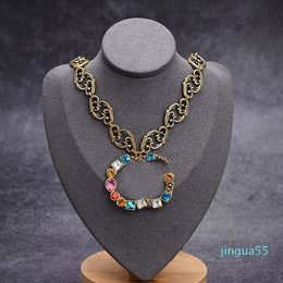 designer Vintage Colorful Diamond Necklaces Studs Double Letters Studs Ladies Pendants Bracelet Crystal Color Earrings Jewelry Brithday