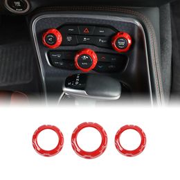 Red Audio Knob Cover Audio Switch Knob Air Conditioning Switch Ring For Dodge Challenger /Charger 2015 UP Interior Accessories