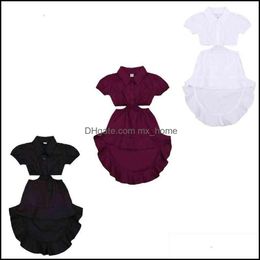 Clothing Sets Baby & Kids Baby, Maternity Girls Solid Colour Shirt Dress Short Sleeve Top Hollowed Waist Asymmetrical Hem Skirt For Summer 1-