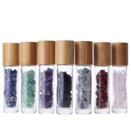 Gemstone Essential Oil Roller Bottles 10ml Stone Roll On Bottles with Bamboo Lids Natural Packaging Bottle 200pcs can mix Colours