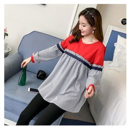Maternity Blouses Patchwork Striped Loose Clothes For Pregnant Women Clothing Elegant Autumn Pregnancy Shirts Tops T-shirt LJ201119