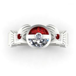Wedding Rings Fashion Cute Red White Zircon Stone Crystal Ball For Women Girls Engagement Ring Boho Jewellery 20211