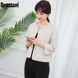 Nerazzurri Beige spring jacket women elegant casual plus size short ladies jackets raglan sleeve autumn slim woman clothes 201017