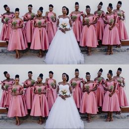 African Bridesmaid Dresses Off The Shoulder Plus Size Wedding Party Dress Tea Length Robbons vestido de fiesta L177