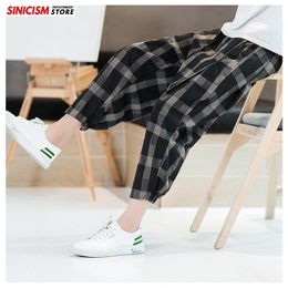 Sinicism Store Summer Loose Harem Pants Men Cotton Linen Plaid Fitness Mens Trousers Breathable 5XL Chinese Style Pants Man 201114