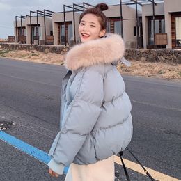 Faux Fur Collar Coat Down Cotton Padded Hooded Parkas Women Casual Loose Thick Warm Female Outerwear Winter Plus Size Overcoat 201029