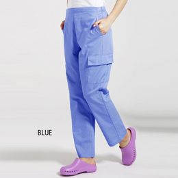 Mulheres homens cordiais scrubs calças seis bolsos uniformes médicos doutor enfermeira workwear cintura elástica esfrega fundos de algodão