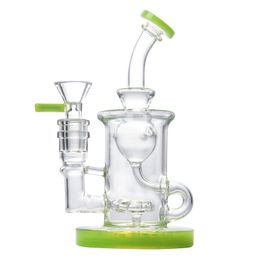 6 Inches Glass Bongs Green Dab Oil Rig Showerhead Perc Hookahs Recycler Heady Tube Torus Water Pipes Klein Jet Percolator With Bowl Bong