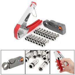 2017 High Quality Connector Compression Tool For RG6 RG59 F Fitting Coaxial Cable Crimper Striper Wire Stripping Pliers Kit Y200321