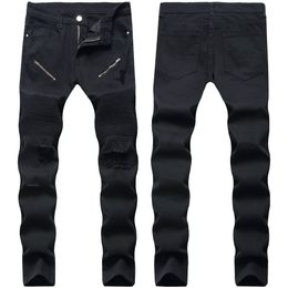 Jeans skinny da uomo neri Jeans cool da uomo Stretch Jeans da motociclista in denim slim fit Hip Hop Uomo Streetwear 2018 #