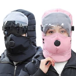 New Original Design Winter Hats For Women New Fashion Warm Cap Winter Men Waterproof Hood Hat With Glasses Cool Balaclava Y201024