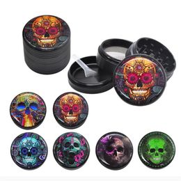 Hot selling Skull Pattern cigarette mill Aluminium alloy 4 layers, diameter 50 mm Cigarette Mill, drop plastic map