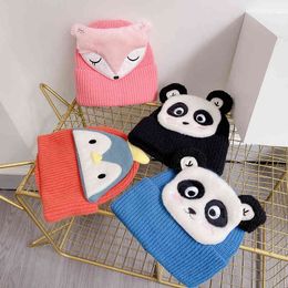 Panda Fox Hat Hat Invierno Punto Niños Bonete Sombreros Cálido Crochet Boy Girl Infantil Accesorios Bebé Beanie Caps