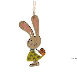 2022 Easter Cartoon Bunny Wooden Crafts Rabbit Home Party Door restaurant Wooden Ornament Pendant Gifts Mini Lovely Rabbit RRE12228