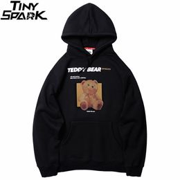 Hoodies Sweatshirt Bear Print Men Hip Hop Streetwear Winter Fleece Cotton Pullover Black Retro Hoodie Autumn Sweat Shirt LJ201028