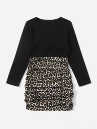 Girls 1pc Leopard Print Ruched Dress SHE