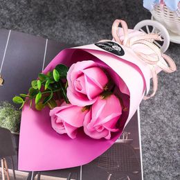 New Decorative Flowers Simulation Rose Bath Body Soap Bouquet Vase Wedding Decoration Gift Valentines Day Creative Festival With PVC Box