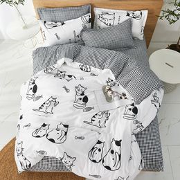 Cartoon Cute Cat Bedding Set Home Textile Bed Cover Set Children Students Bedding Bedclothes Twin Soft Comforter Duvet Cover Set LJ200819