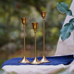 Simple Moments 3 PC/set Retro Bronze Candle Holders Wedding Party Vintage Metal Candlestick Home Decor Christmas Candle Holders LJ201204