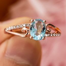 Fashion Crystal Rose Gold Classical Cubic Wedding Rings For Women Female Elegant Oval Zircon Engagement ring Simple gift Jewellery